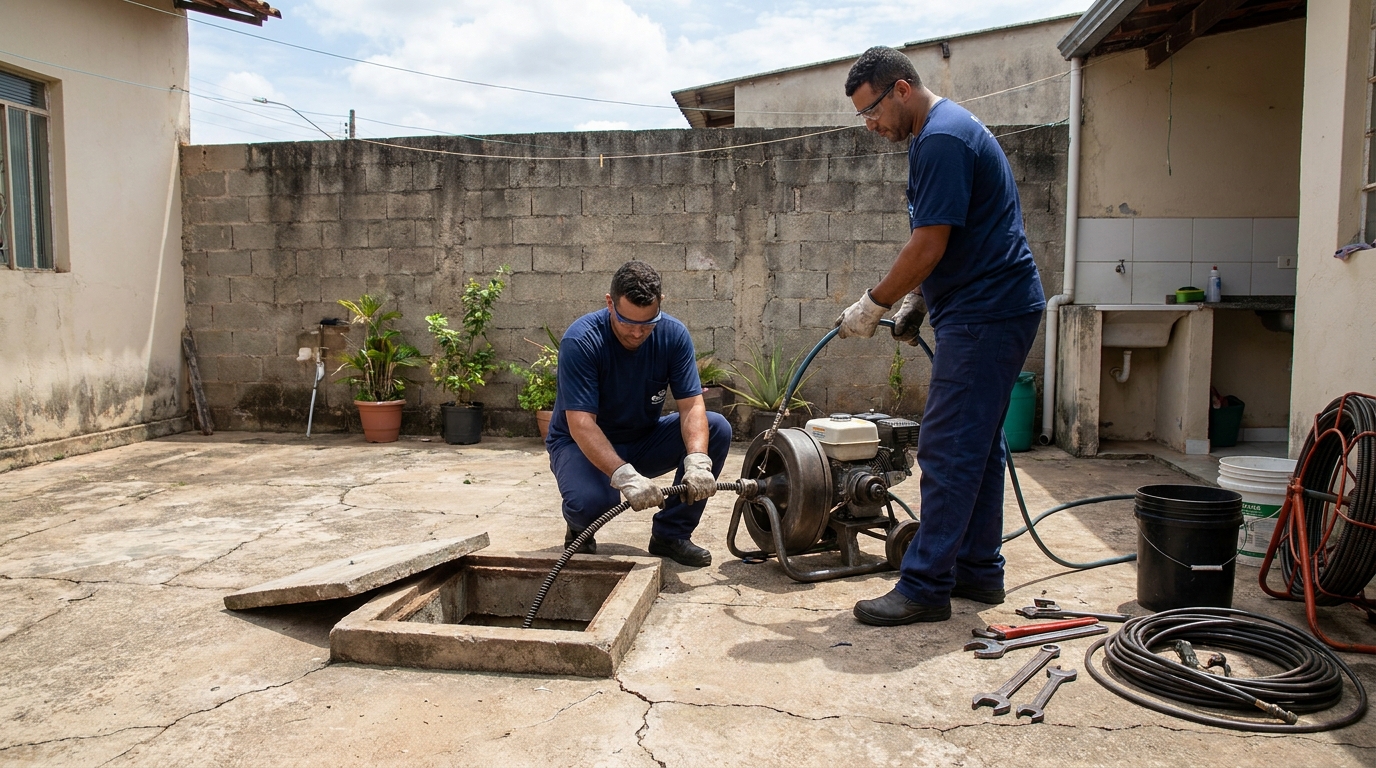 Desentupimento de esgoto residencial em Vitória‑ES