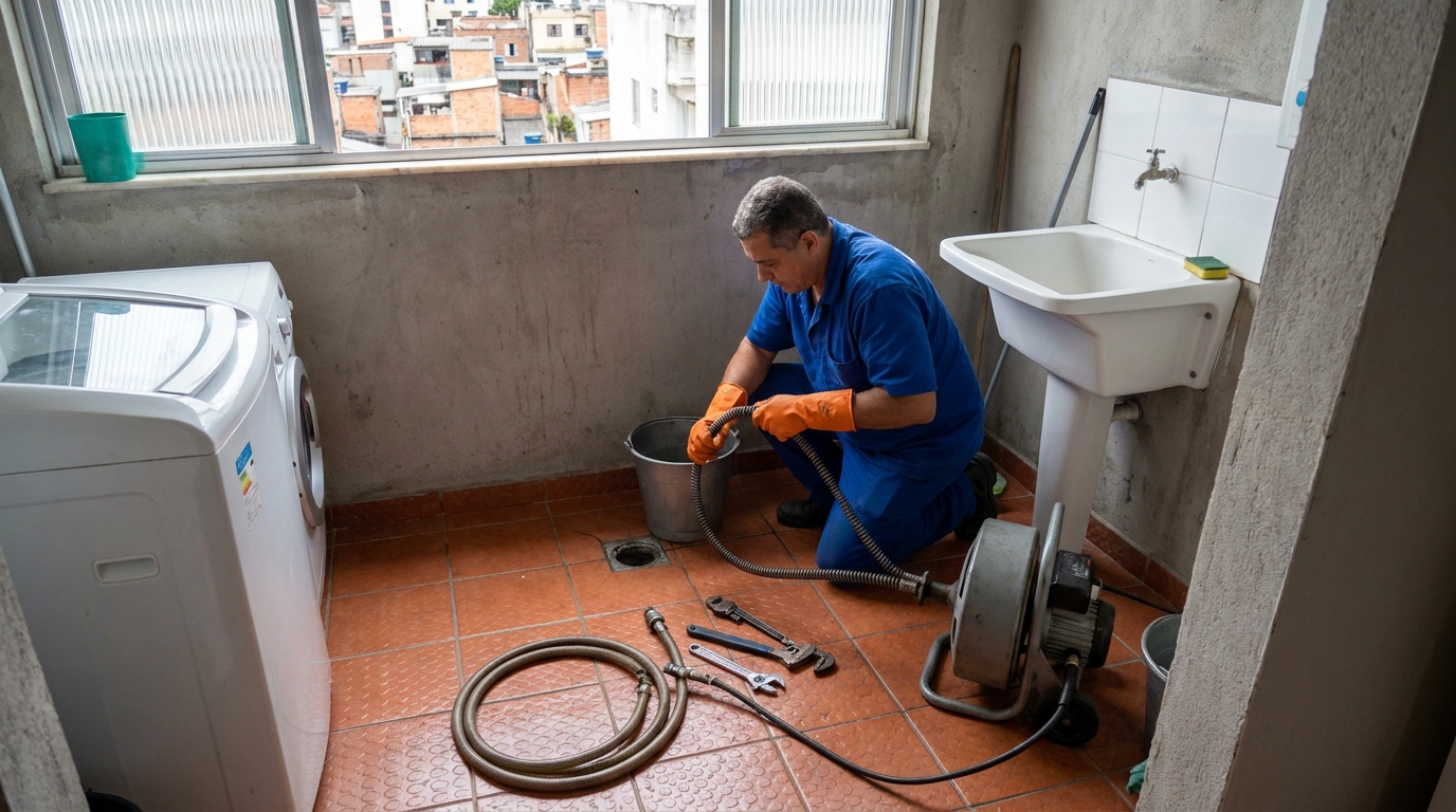 Desentupimento de ralo com equipamento em Vitória‑ES