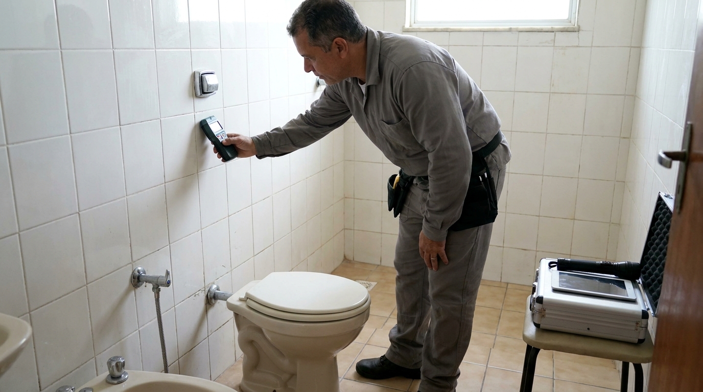 Técnico de caça vazamento analisando tubulação em Vitória‑ES